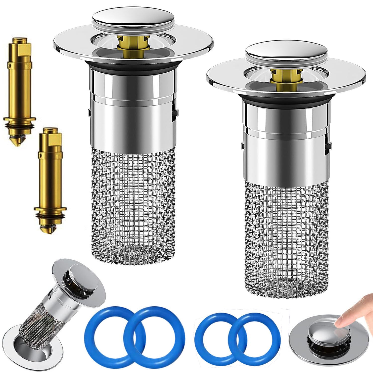 sink drain strainer shower drain hair catcher Pop Up Sink Drain Filter with Removable Stainless Steel Filter Basket Bathtub Tub Bathroom, Sink（2pcs）