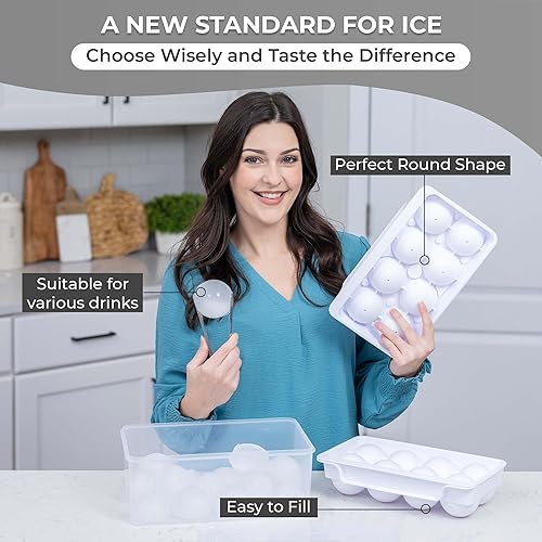 Miniatura 9 de Paquete de 2 bandejas de cubitos de hielo esféricos grandes (2.5 pulgadas) (lengüeta + caja) (8 cavidades), bandejas redondas para cubitos de hielo