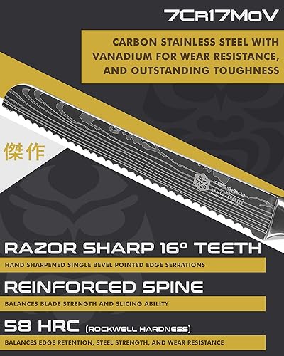Miniatura 3 de KESSAKU Cuchillo de pan dentado  8 pulgadas  Serie Samurai  Cuchillo de cocina afilado  Acero inoxidable de alto carbono forjado 7Cr17MoV  Mango de