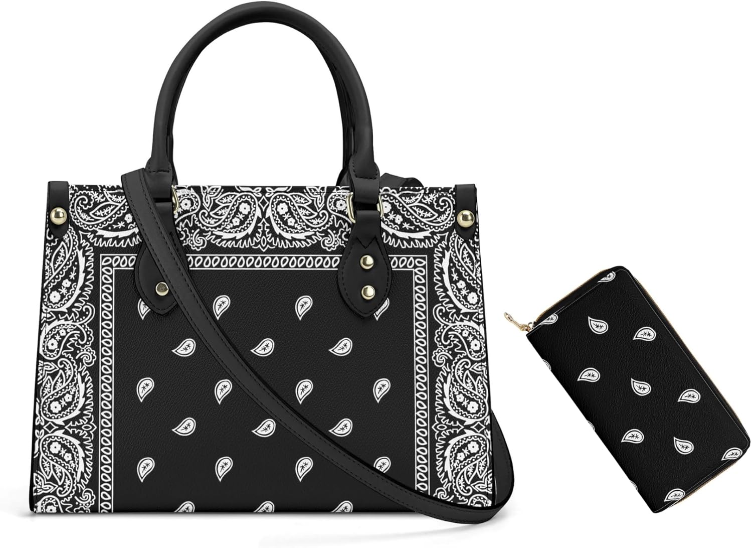 Women'S Pu Leather Handbag With Wallet 2 Piece Set Bandana Printed Women'S Shoulder Bag Crossbody Bag