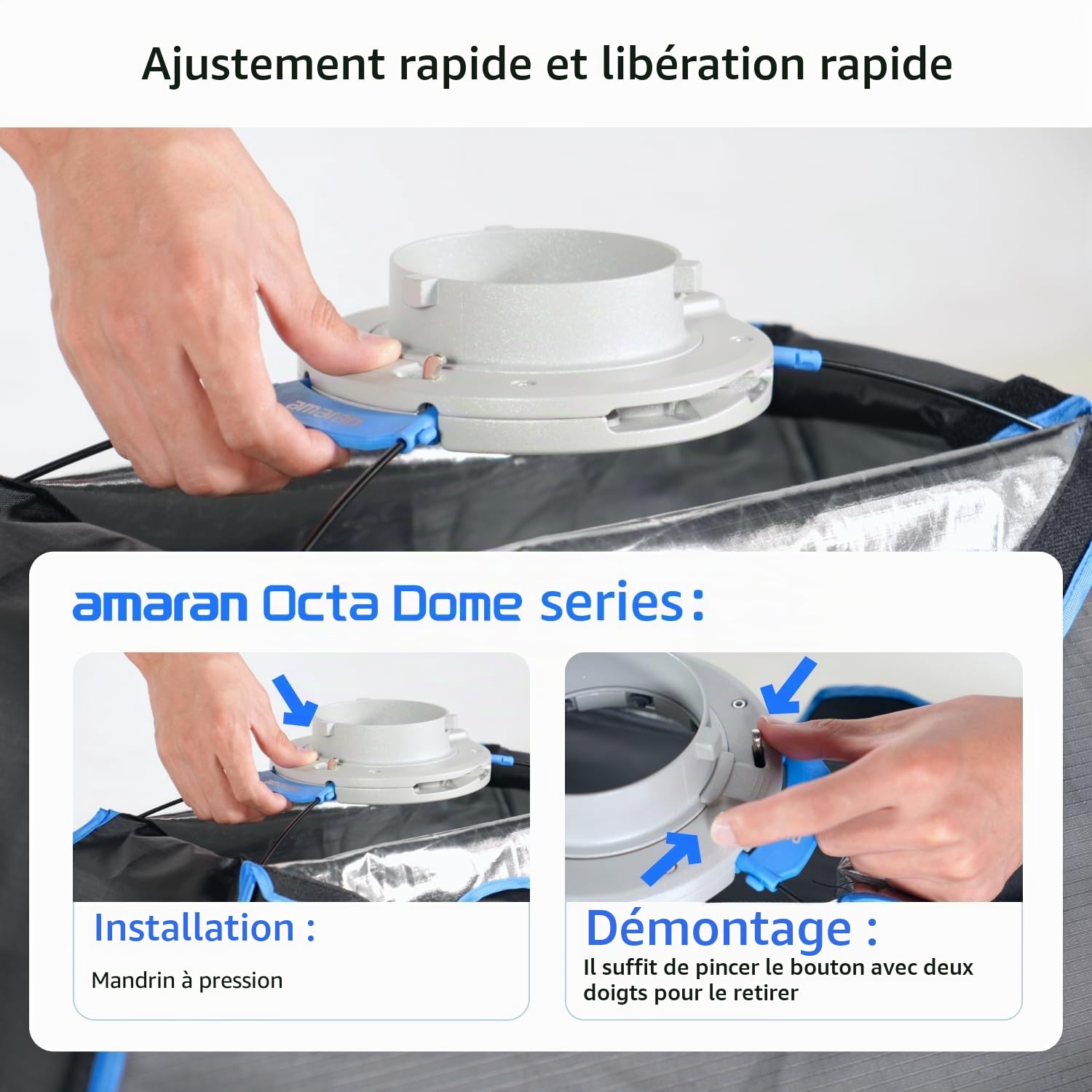 Amaran Octa Dome 90 Softbox Octogonale à Monture Bowens, Modificateur de Lumière à Installation Rapide avec Diffusion & Grille pour Portraits & Interviews en Studio, Portable avec Sac