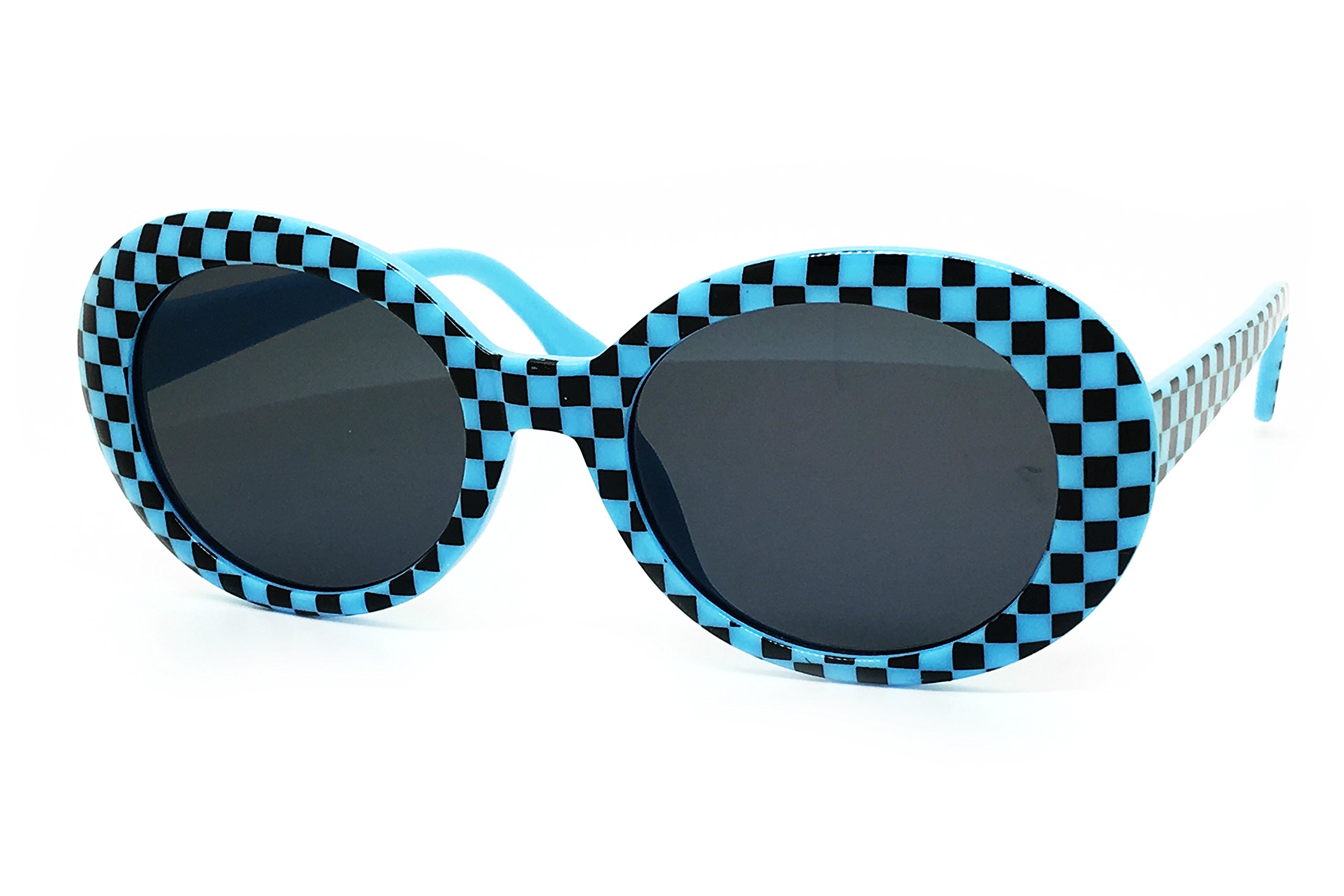 O2 eyewearSA122 Original Classic Dark Mod Round Pop Oval Lens Kurt Cobain Nirvana Bold Retro Vintage Sunglasses (Kurt Cobain, Checker BLUE)