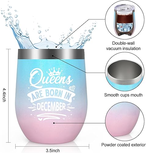 Miniatura 7 de Lifecapido Regalos de cumpleaños para mujeres, vaso de vino de cumpleaños de Queens Are Born in Octubre, 12oz, regalo de cumpleaños de octubre,