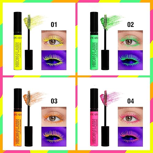 Miniatura 2 de Mrettick Máscara de pestañas de neón de 6 colores, impermeable, de larga duración, sin aglomeración, maquillaje colorido para ojos atrevidos para