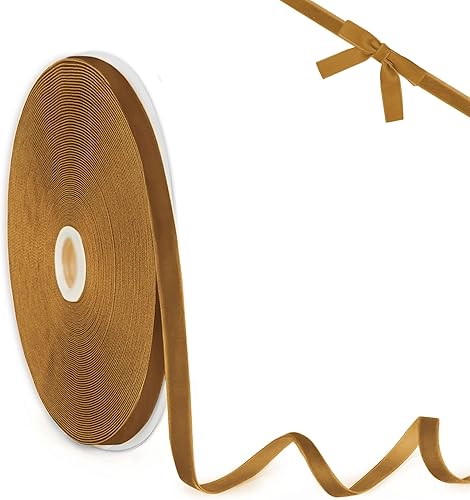 Cinta de terciopelo de 38 x 25 yardas para envolver regalos, decoración de coronas, manualidades hechas a mano para hacer lazos (caqui)
