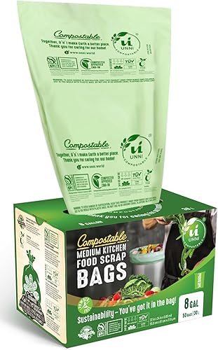 Miniatura 7 de UNNI Bolsas 100% compostables, 13 galones, 49.2 litros, 50 unidades, resistentes 0.85 mil, bolsas altas de residuos de alimentos de cocina, ASTM