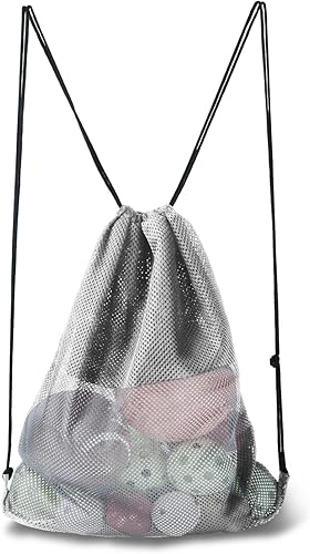 GSE Mesh Drawstring Bag for Baseballs,Softballs,Tennis,Pickle Balls,Golf Balls.Mesh Sports Equipment Bag for Gym,Toys,Beach