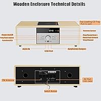 Vista 7 de Bluetooth Stereo System for Home with CD Player, Vintage Wooden Hi-Fi Music System with Bluetooth, FM Radio, AUX & USB Input, Remote Control