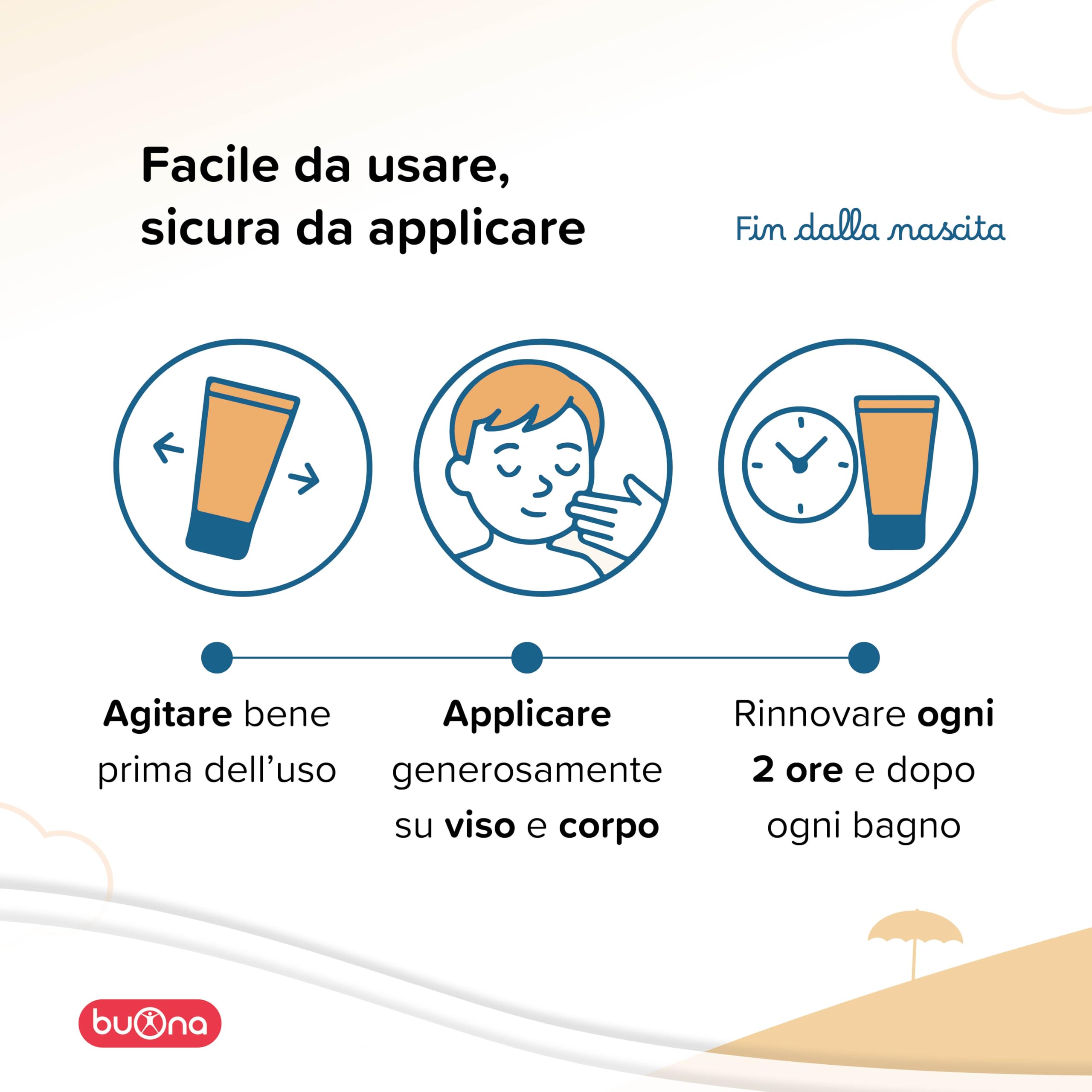 Buona d-topic Solare Crema Solare 50 Bambini 100 ml Protezione Solare Neonato per Pelle Sensibile e Delicata, Filtri 100% Minerali, Resistente All’Acqua, Senza Filtri Chimici, Effetto Invisibile