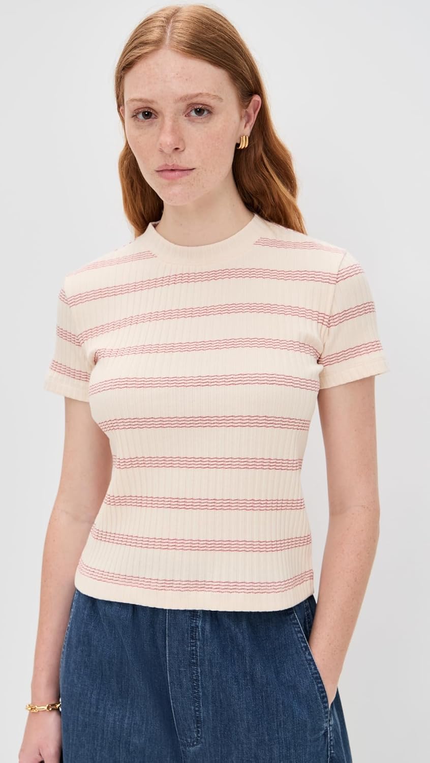 Vince Women's Striped Short Sleeve Crew Top - Image 2