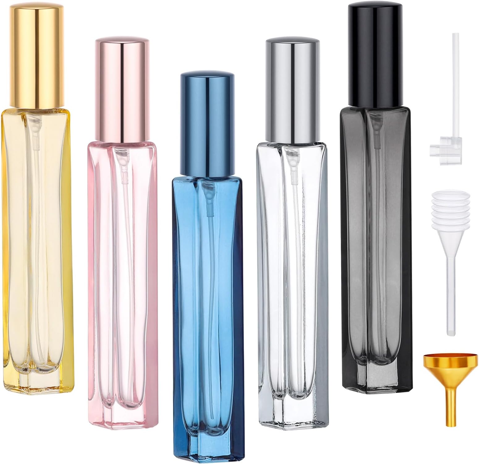0.34oz Travel Size Perfume Bottle Refillable Atomizer, 5pcs 10ml Atomizer Sprayer for Perfume Refill Kit, Mini Glass Spray Bottles Empty, Cologne Travel Bottle with Transfer Tool Set