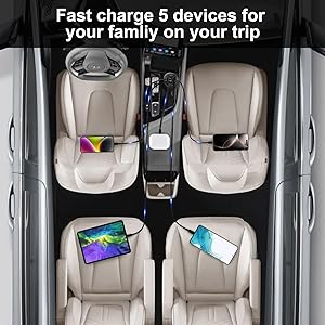 USB C Car Charger Adapter, 5 Ports 75W PD 3.0 Car Phone Charger Fast Charging Compatible with iPhone 16/15/14/13 Pro Max Series, iPad Pro, Galaxy S24/S23/S22/Note 20, Android, Pixel.