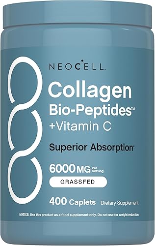 NeoCell Péptidos de colágeno alimentados con pasto  400 comprimidos  Biopéptidos tipos I y III  con vitamina C  Fórmula de absorción superior  para