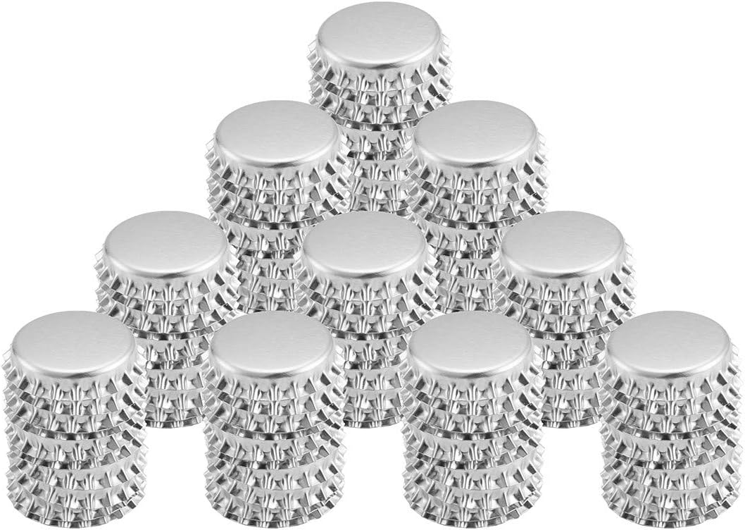 IGOGO 100 PCS Crown Bottle Caps Double Both Sided Colors Craft Linerless 2 Sided Silver