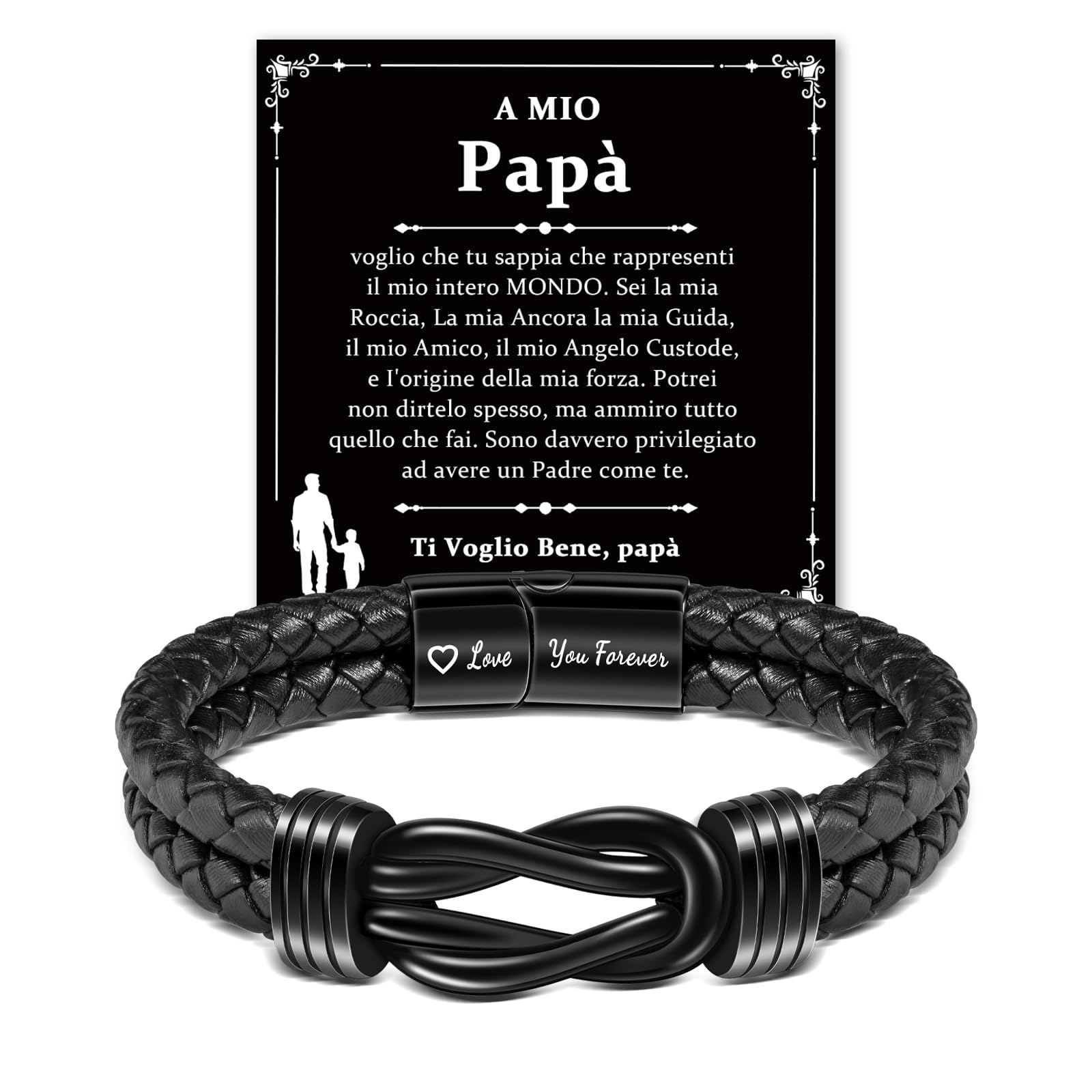 CheersLife Regalo Festa del Papà Idee Regalo per Papà, Regalo Compleanno Papà Bracciale Papà Personalizzato Intrecciata Bracciale Cuoio Uomo PAPÀ Regali Per Papà