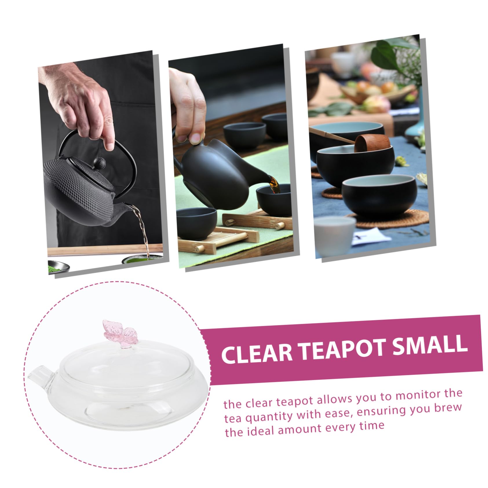 Amosfun Glas Teekanne 380ml, Hitzebeständig für Kalte und Heiße Aufgüsse | Transparent, mit Teesieb und Schmetterlingsdeckel, Tropffreier Ausguss, Leicht und Tragbar