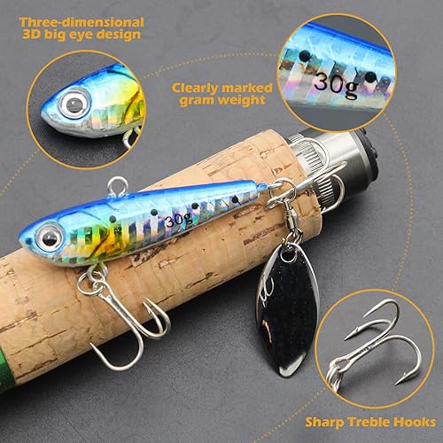 Miniatura 3 de Plantillas de pesca de metal, cucharas de pesca de metal, cebo de hoja giratoria, cuchara de jigging de fundición larga, señuelo vertical duro VIB