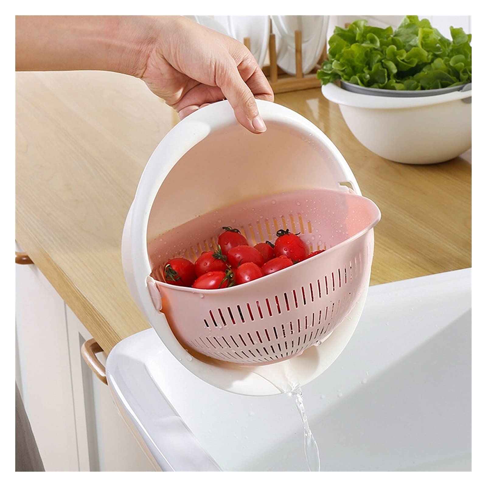 Durszlak, sitko, kosz na durszlak, sitko do zlewu, durszlak, kosz ociekowy, kosz ociekowy, 2 w 1, kuchenny durszlak, wielofunkcyjny, kuchenny, sitko, podwójny kosz ociekowy, miska, obrotowa umywalka i