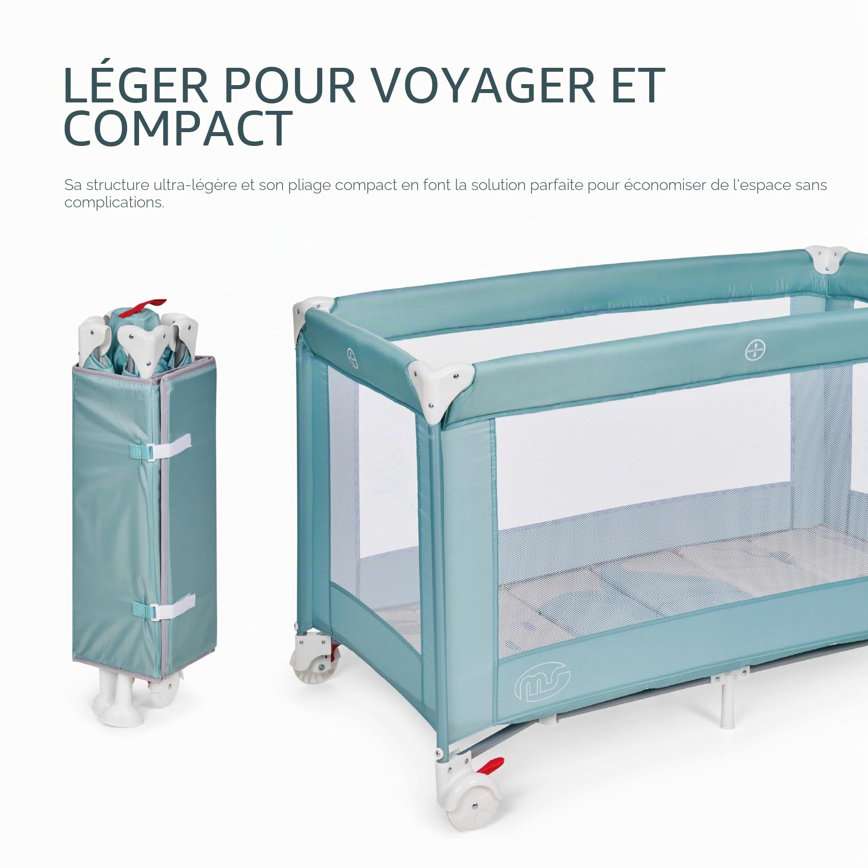 MS BabyWorld - Lit Parapluie BASIC - Pour Bébé 3 Pièces 120 x 60 cm | Inclut un matelas et un sac de transport | Dès 0+ mois jusqu’à 15 kg | Pliage et montage faciles | Structure légère et très stable