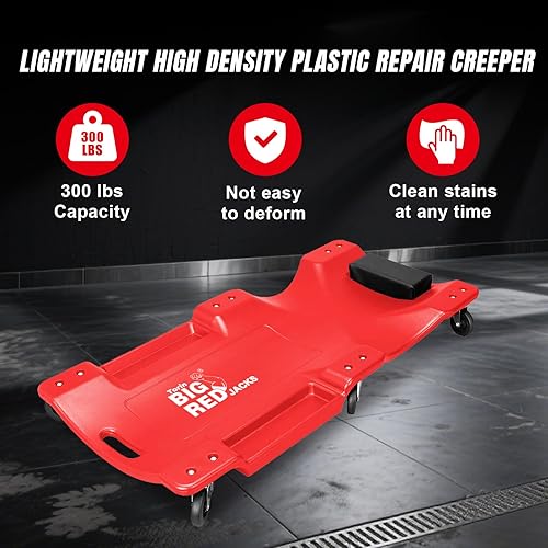 Miniatura 4 de Big RED Garaje rodante de plástico/tienda enredadera: bandejas de herramientas dobles y 6 ruedas, rojo, carro mecánico de 40 pulgadas con
