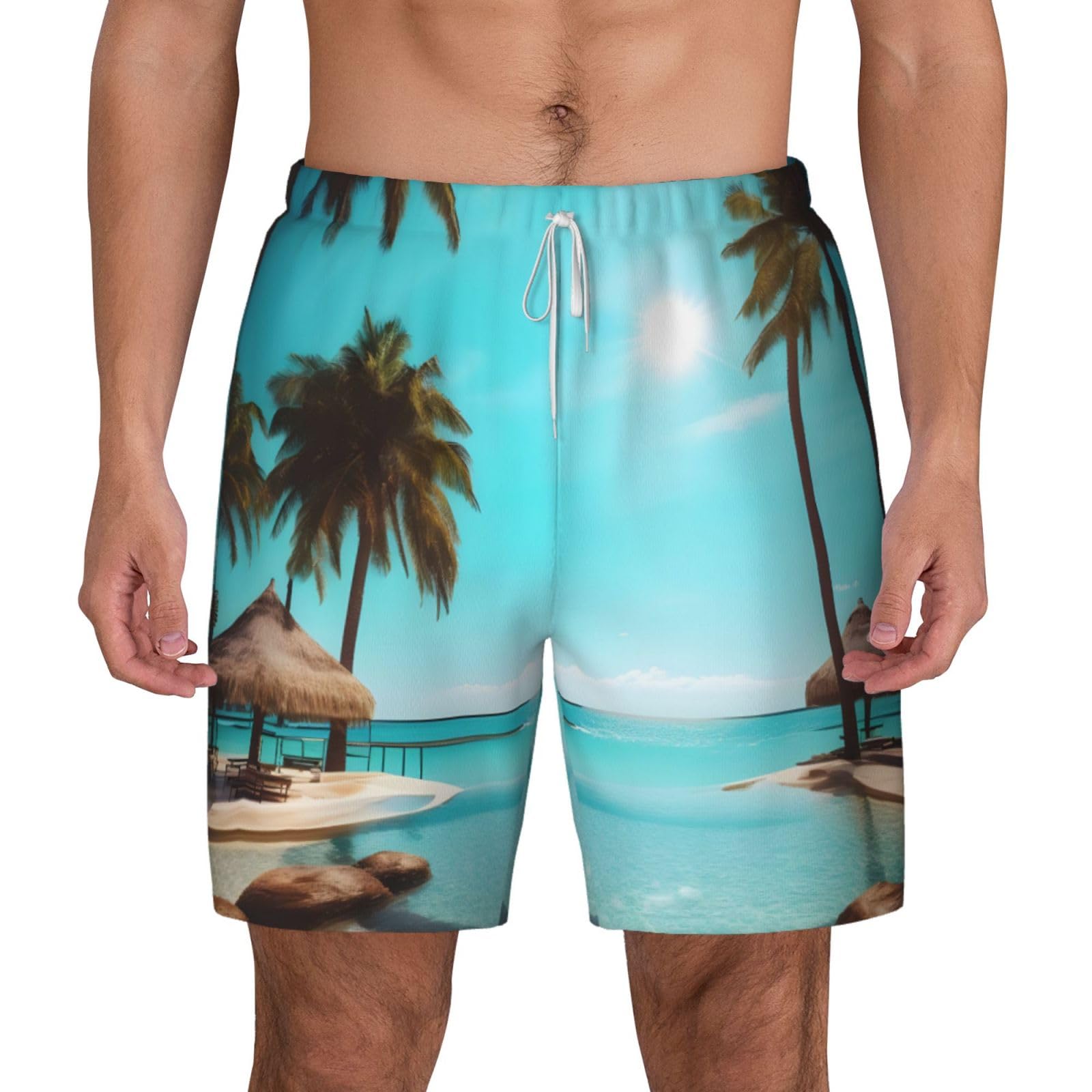 Short de bain homme avec doublure compression mer et palmiers - 8