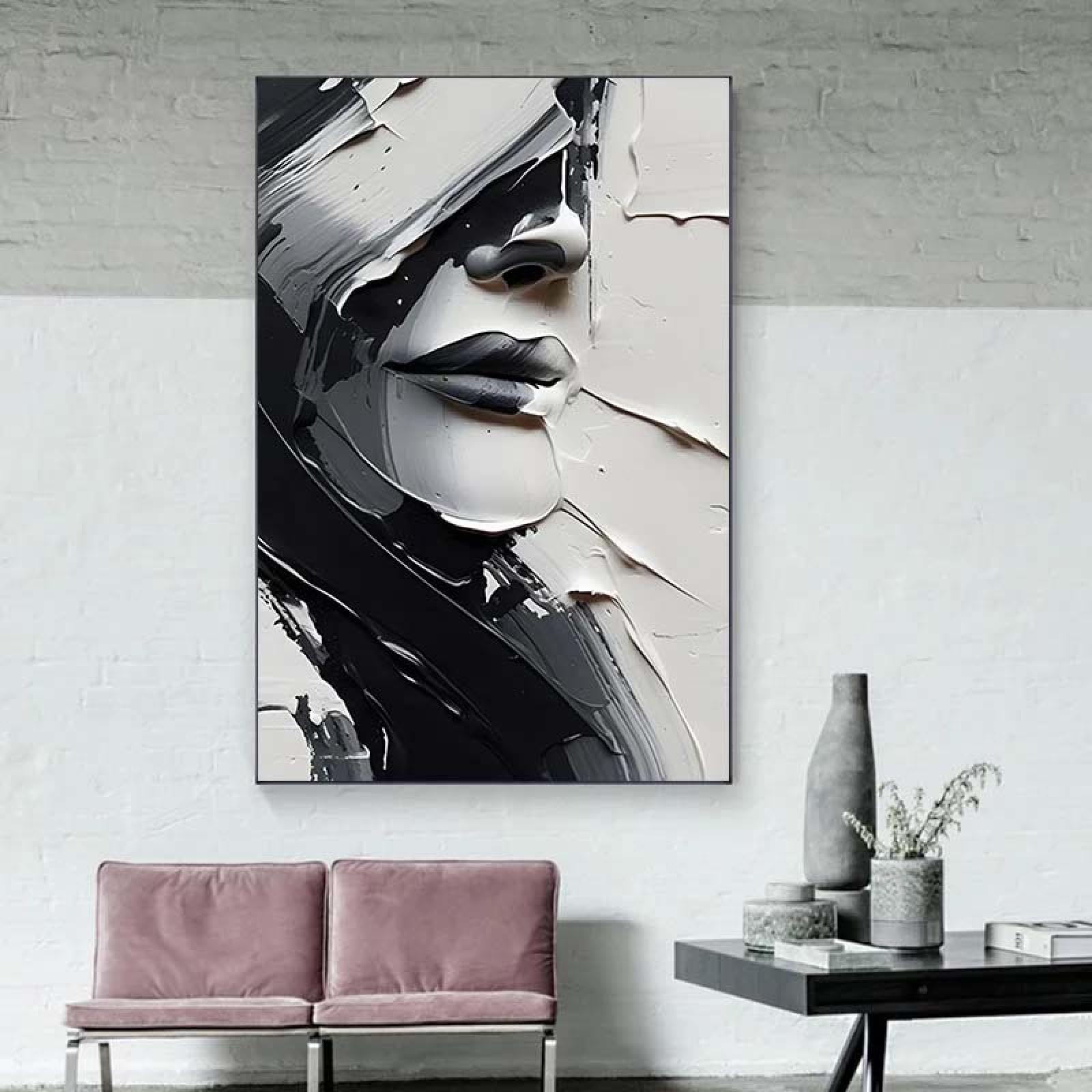 18meng Art Abstrakt Wandbilder XXL Schwarz und Weiß Gesichter 200x100 cm 1 tlg Modern Groß Leinwand Bilder Wanddeko Wandbild Wohnzimmer Schlafzimmer Canvas Desing Wand Bild auf Leinwand Ungerahmt