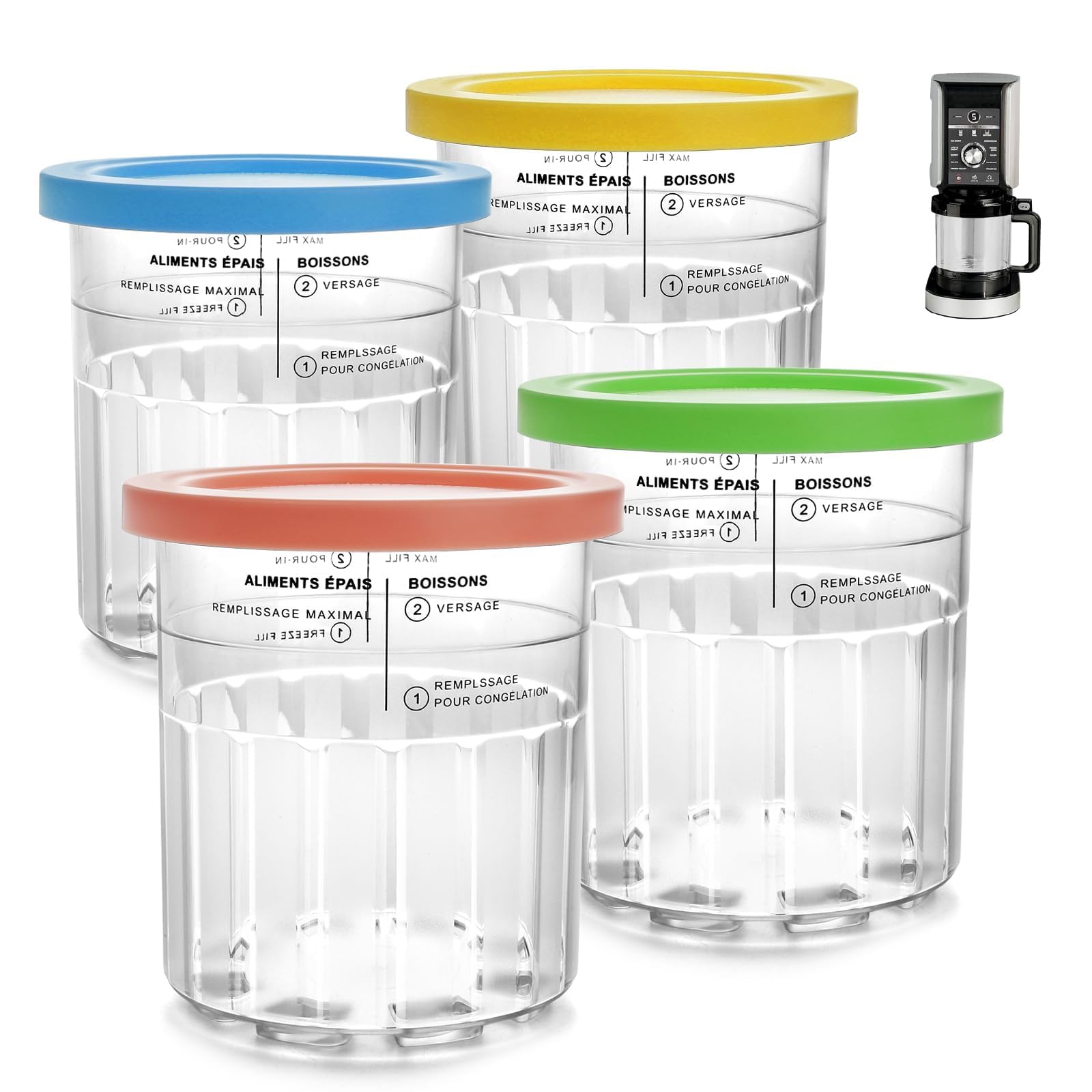 4 Pack Replacement for Creami Deluxe Pints and Lids, 24 OZ Deluxe XL Containers Compatible with Ninja Creami 11-in-1 NC501 NC500 Series Deluxe Ice Cream Maker(Dishwasher Safe &amp; BPA-Free)
