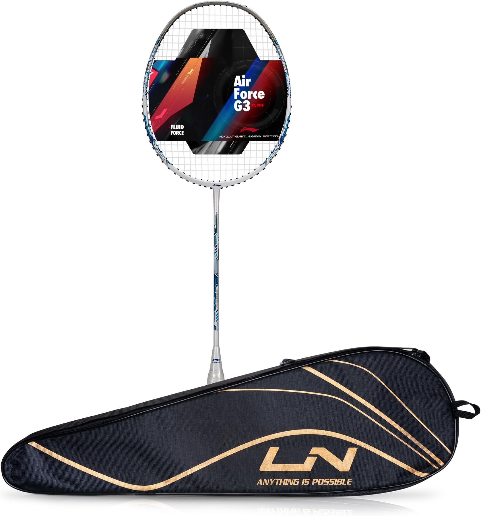 Li-Ning Air Force G3 Badminton Racket with Full Cover | Max Tension : ≤30 lbs | Superlight Technology | Aerotec Beam | Dynamic Frame