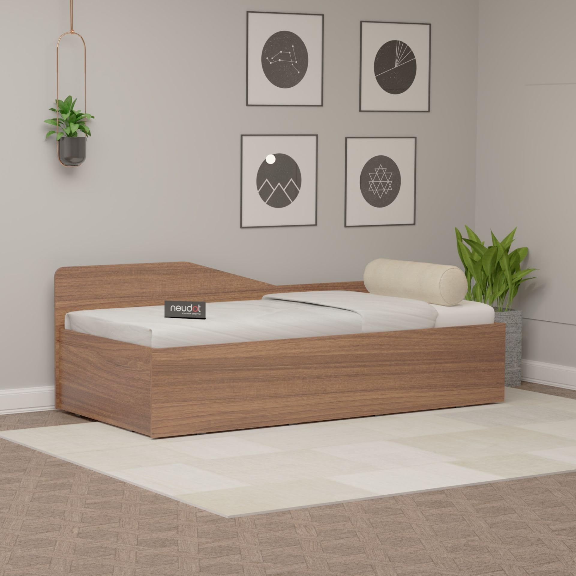 COUCH CULTURE Solter Engineered Wood Diwan Bed with Stoarge | Single Bed with Storage | Day Bed (Finish Color - Teak, Knock Down)