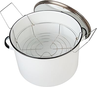 Granite Ware 21 Quart Water Bath Canner with Jar Rack & Lid - Durable Steel Core Porcelain Enamelware Canner for Home Canning Tools & Food Preservation on Stove/Open Flame (White)