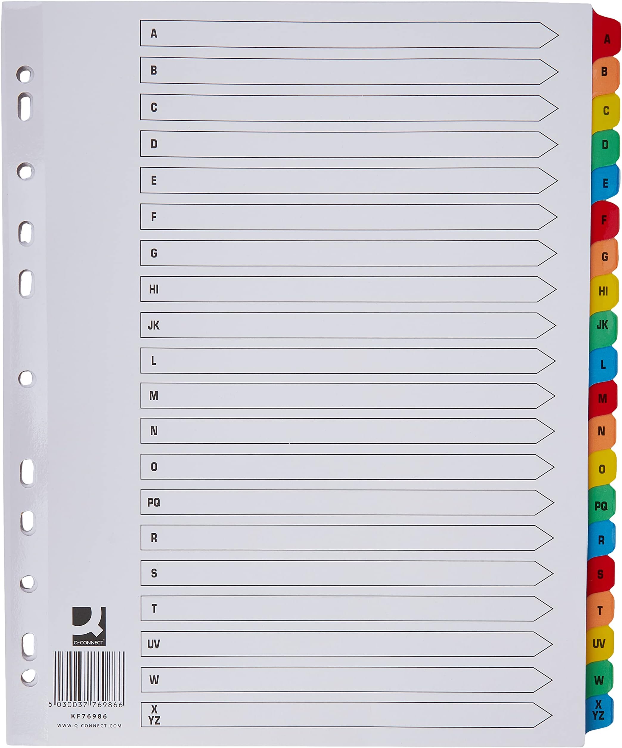 Q-Connect 20 Part A-Z Index Extra Wide Reinforced Multi-Colour Tabs