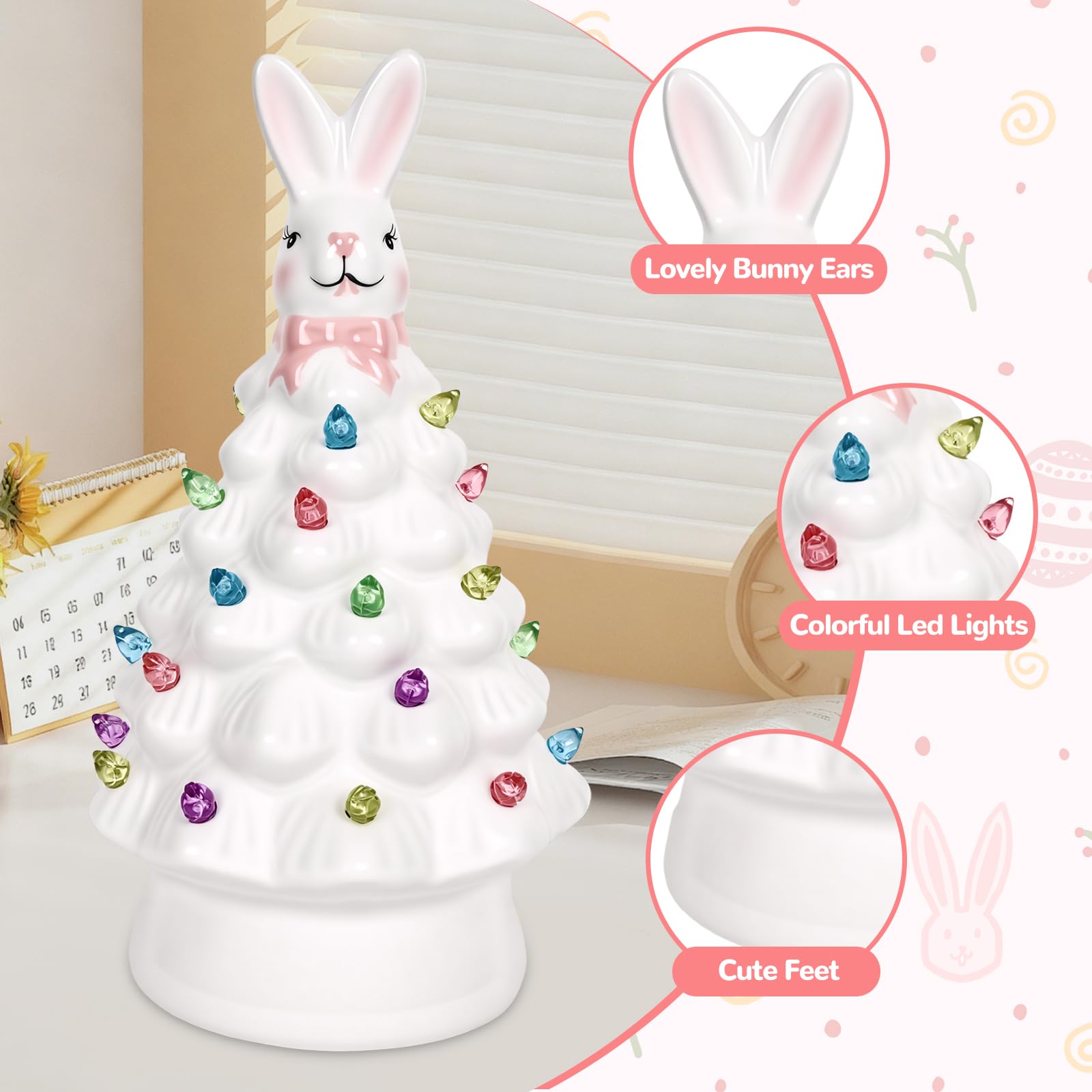 Decorazioni pasquali per la casa, decorazione con coniglietto pasquale, in ceramica, graziose decorazioni per albero di Pasqua per casa, camera da letto, ufficio, tavolo, luce notturna per
