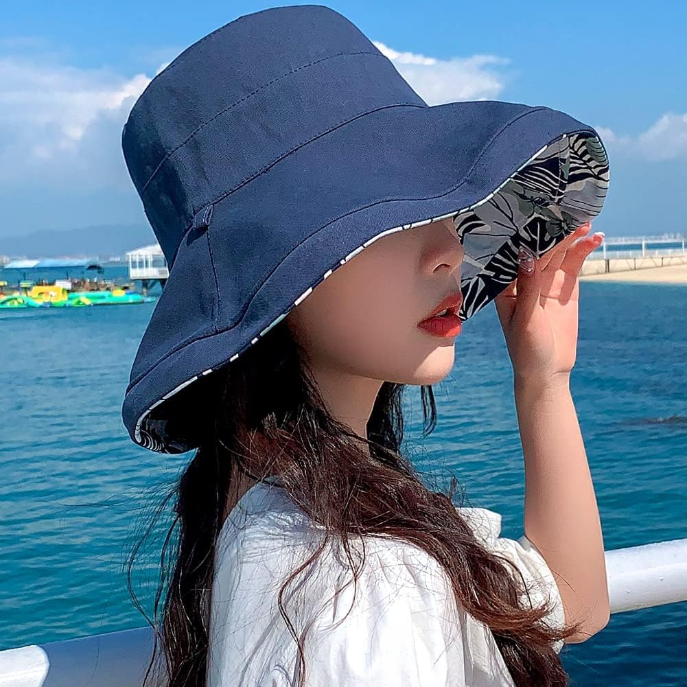 Reversible Floral Sun Hats UV Protection UPF Packable Wide Brim Chin Strap Women - Image 5