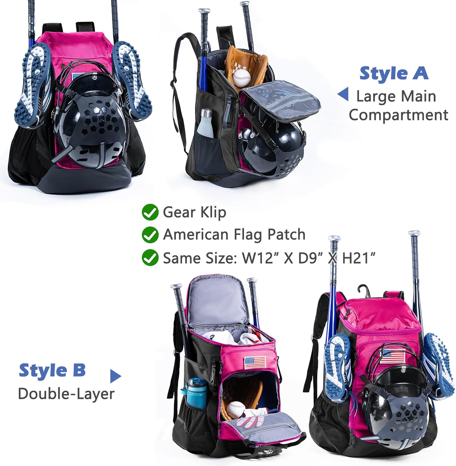 | Baseball Bag Softball Bat Bag, Double-layer Baseball Backpack Adult with Gear Klip To Hold Baseball Glove, Baseball Essential Gear, Youth Baseball Bag for Boys, Girls, Baseball Accessories - Image 6