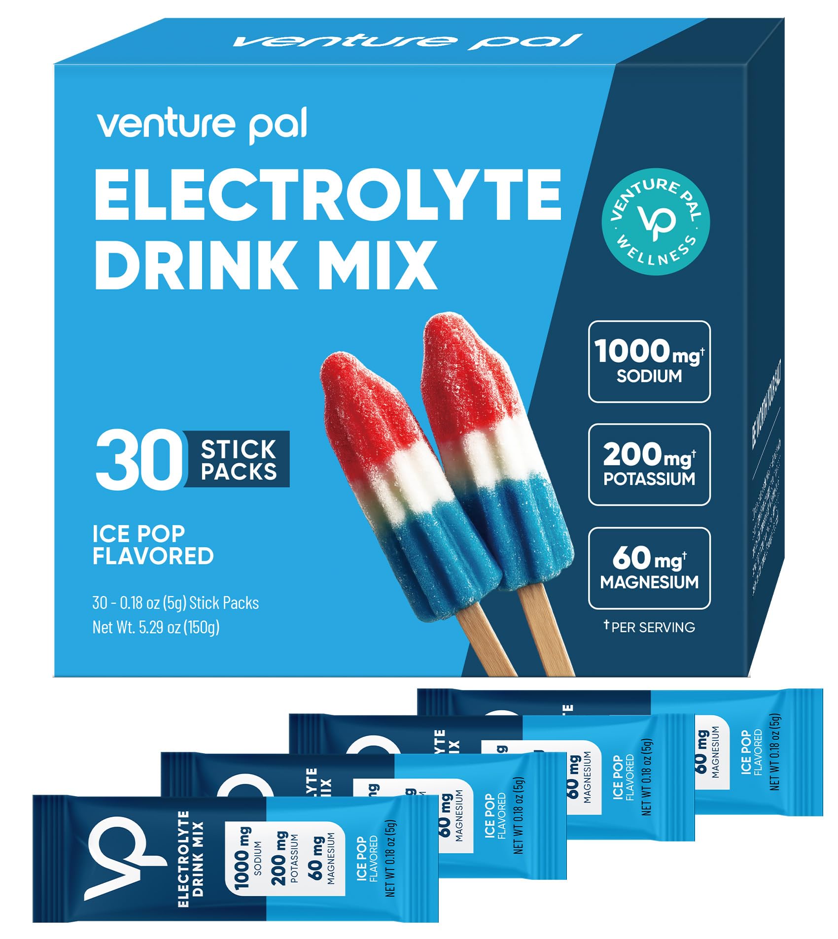 Venture Pal High Sodium Sugar-Free Electrolytes Powder Packets, 30 Sticks 0.18 Ounce (Pack of 30) V8-Popsicle Salt