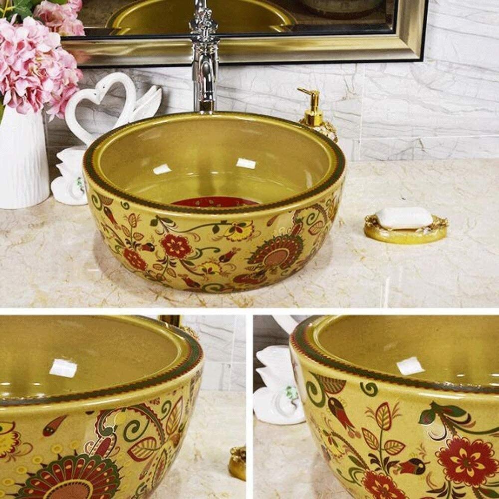 Szafka Pod Umywalkę Z Umywalką, Umywalka Łazienkowa Nablatowa, Okrągła Ceramiczna Umywalka Łazienkowa Nablatowa W Stylu Vintage, Porcelanowa Miska Nablatowa