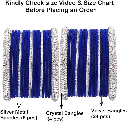 Miniatura 5 de Efulgenz Indian Wedding Bangles Set Crystal CZ Rhinestone Velvet Bridal Bangle Set Bracelet Fashion Jewelry For Women