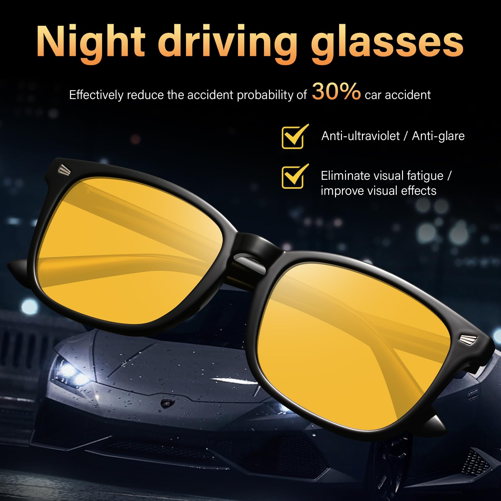 KUGUAOK Occhiali polarizzati per visione notturna per le donne Occhiali da vista leggeri Montatura Notte Anti Glare Occhiali da guida Lenti gialle