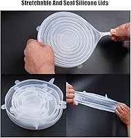 Vista 5 de JIGUOOR Tapas elásticas de silicona, paquete de 12 tapas de silicona reutilizables, fundas de silicona duraderas para almacenamiento de alimentos