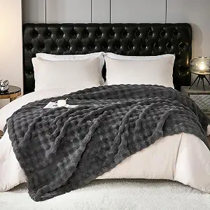 PUMEI Fleece Blanket - Throw Blanket for Couch 60"*80" Dark Grey, Luxury Bubble Fluffy Blanket Plush Twin Blanket, Cozy blanket for Bed, Soft Warm Fuzzy Blanket Extra large Blanket for All Season Use