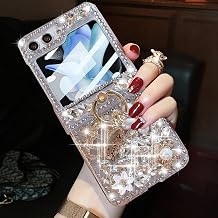 Changjia for Samsung Galaxy Z Flip 6 Glitter Case with Hinge Protection Ring Holder,Cute Luxury 3D Crown Bling Sparkle Crystal Rhinestone Diamond Gems Women Girls Case for Galaxy Z Flip 6 5G Silver
