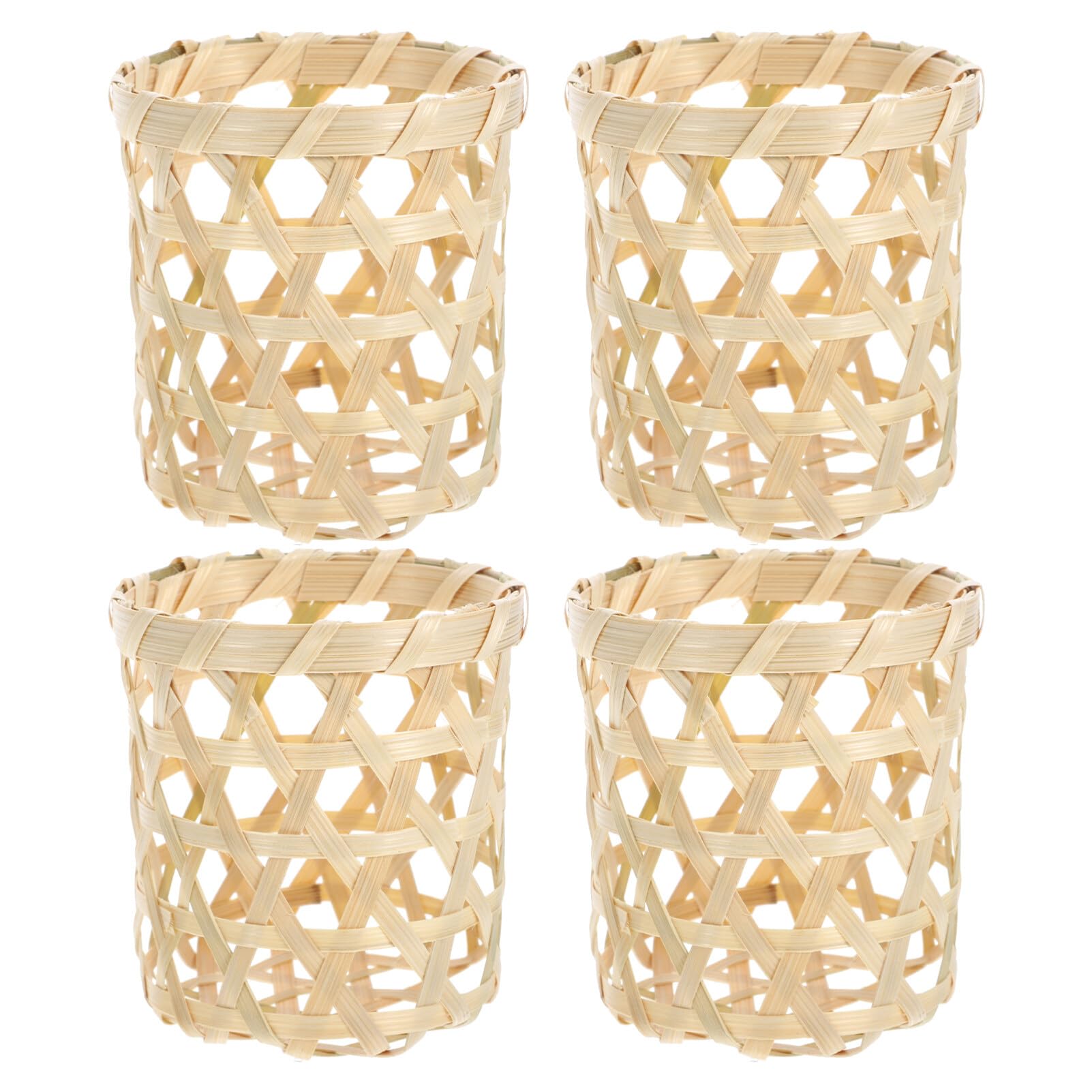 Luxshiny 4 Pcs Wicker Woven Tea Light Candle Holder Decorative Woven Votive Candle Holder Rustic Rattan Glass Votive Candle Holders Hurricane for Dining Table Kitchen Decor