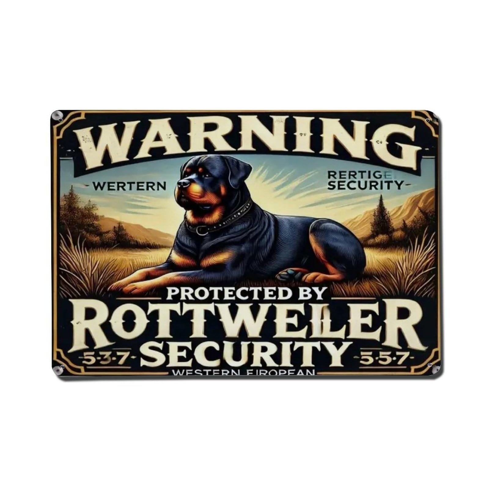 Rkundrne Vintage Rottweiler Security Warning Metal Tin Sign Garden Bedroom Cafe Bar Man Cave Home Wall Decor Metal Poster 8X12 In