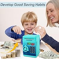 Vista 17 de Refasy - Alcancía electrónica con forma de cajero automático, para billetes y monedas, seguro para niños, regalo genial