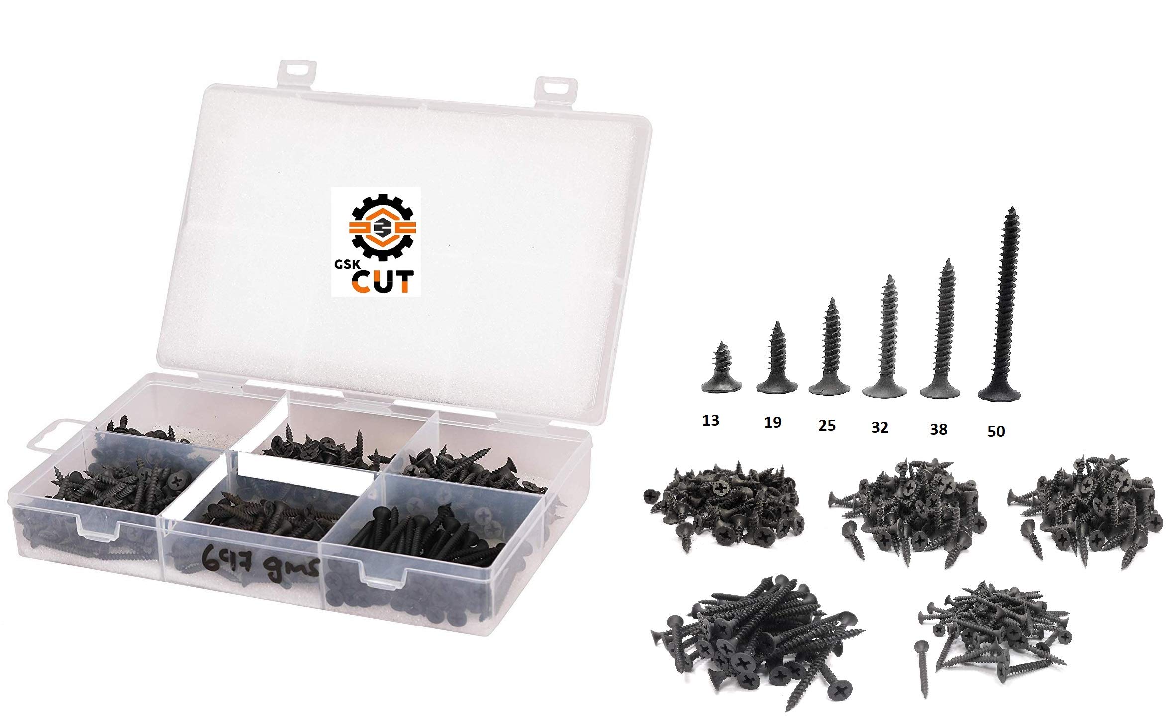 GSK Cut® Assorted Black Dry Wall/POP/Gypsum Phillips Bugle Head Drywall Screws 6 Sizes 13 mm to 50 mm - (Pack of 450 Pieces) (B08L3SM9XD) Amazon Price History, Amazon Price Tracker