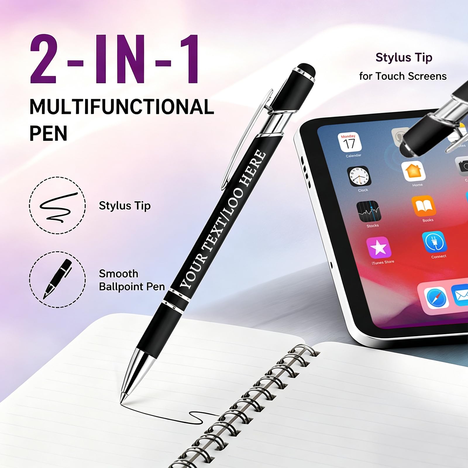 Bolígrafos Personalizados Grabados Nombre Logo, Pack Metal Tinta Negra
