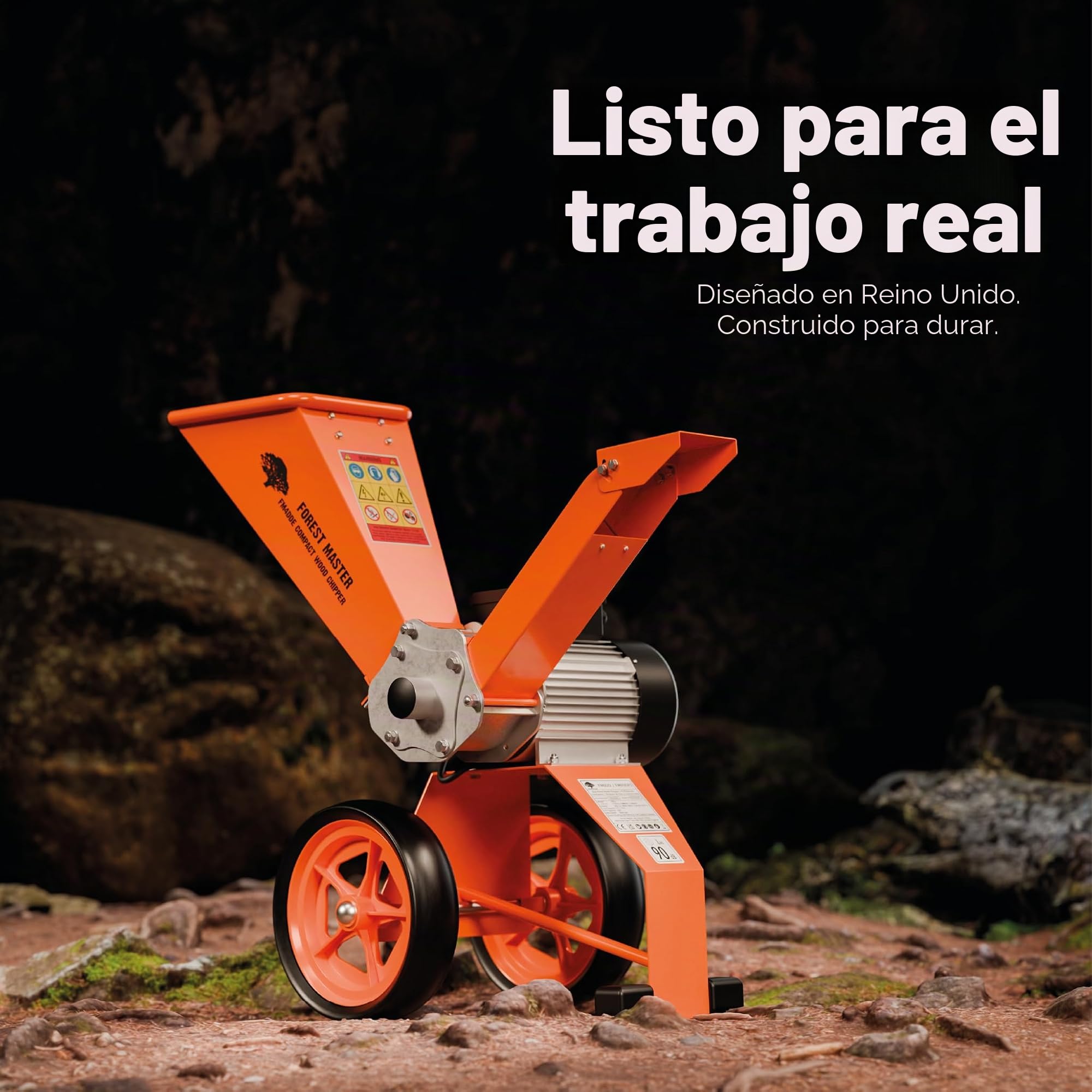 FM4DDE-EU-ADJ Trituradora Eléctrica de Madera 4HP con Tolva Giratoria – Transmisión Directa, Compacta y Portátil – Tritura Ramas de hasta 50 mm – Sistema Antibloqueo Mejorado – Enchufe EU