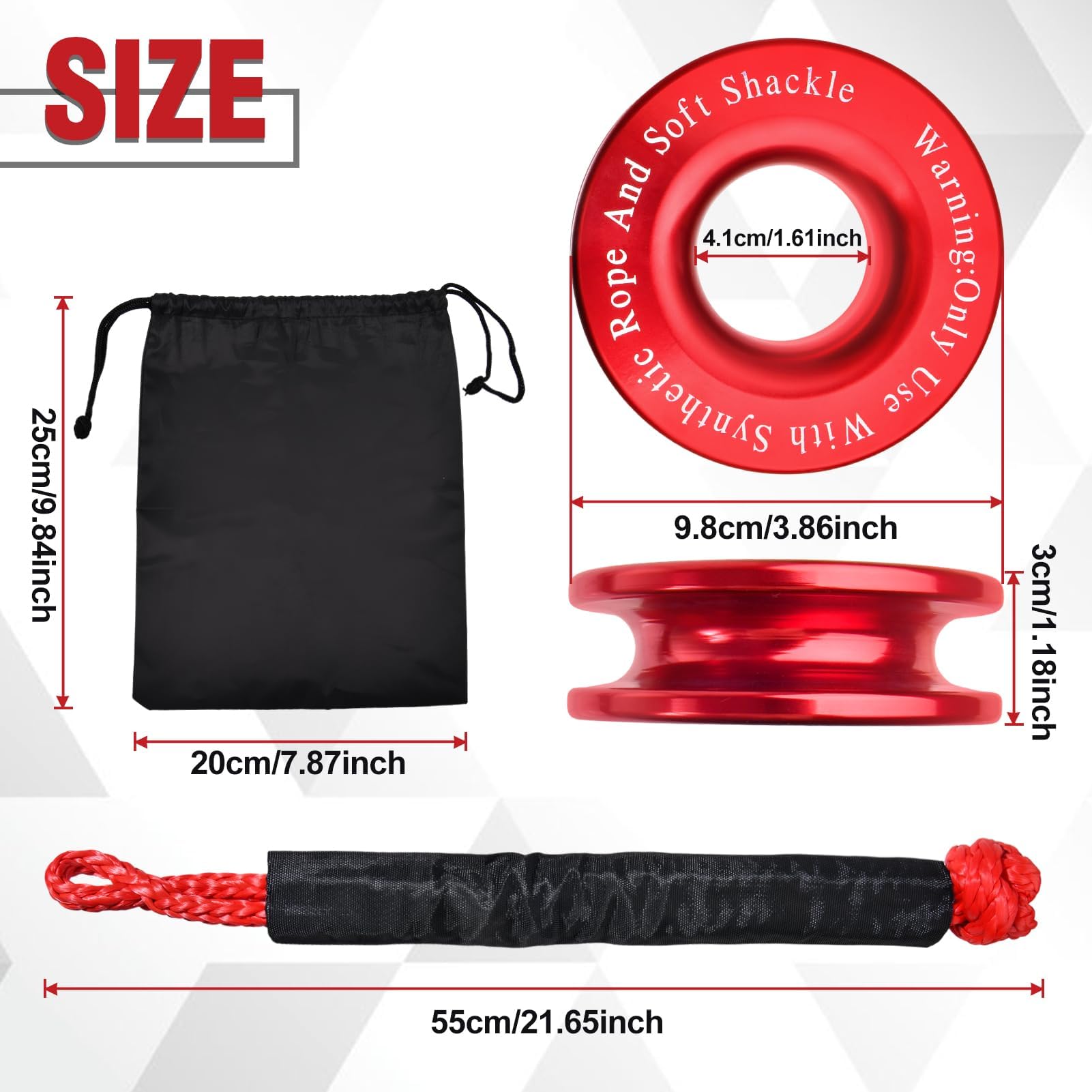 LEONTOOL Kit anello di recupero verricello, include 2 grillo morbido rosso da 55,1 cm e anello di strappo, accessorio per verricello sintetico per ATV UTV SUV camion fuoristrada recupero di veicoli
