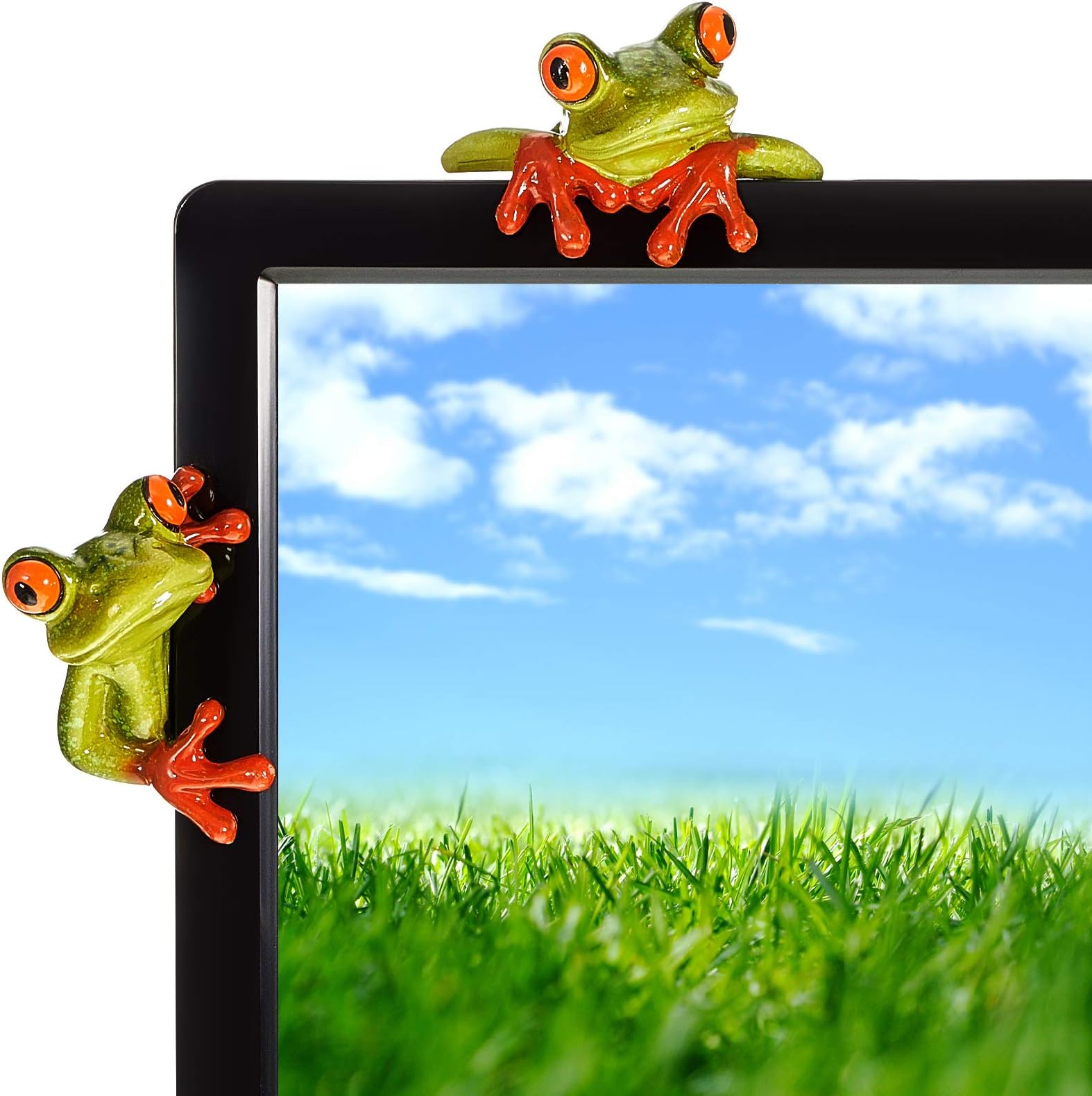 Jetec 2 Pcs Funny Resin Frogs Decor, 3D Creative Craft Frog Figurine, Adorable Office Desk Toy Animal Ornament Gifts for Computer Monitor Home Office Desk Decoration