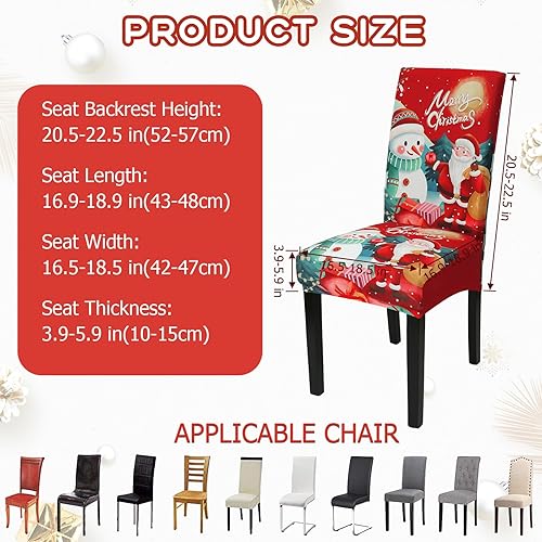 Vista 17 de Juego de 4 fundas navideñas para sillas de comedor, fundas protectoras para sillas de comedor, Papá Noel, muñeco de nieve, para Navidad, vacaciones